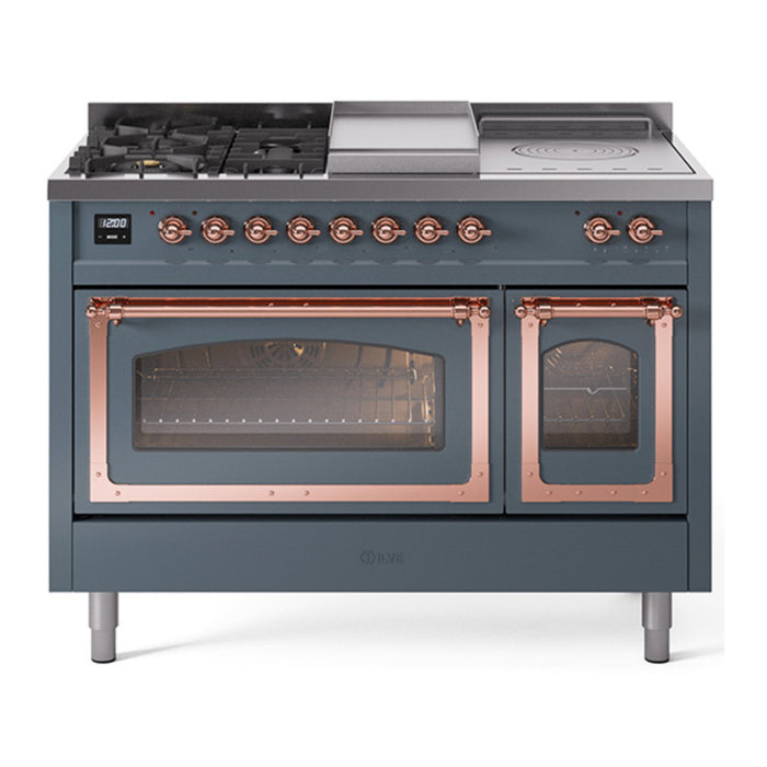 ILVE Nostalgie II Noblesse 48" Dual Fuel Freestanding Range 5 Sealed Burners + Griddle + French Top with Triple Glass Door - UN48FSNMP
