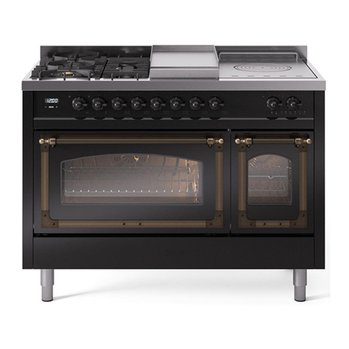 ILVE Nostalgie II Noblesse 48" Dual Fuel Freestanding Range 5 Sealed Burners + Griddle + French Top with Triple Glass Door - UN48FSNMP