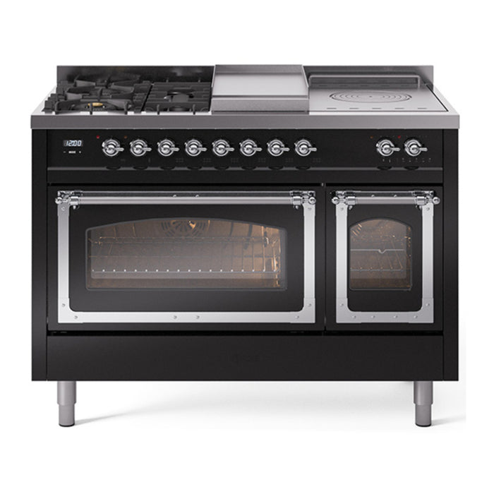 ILVE Nostalgie II Noblesse 48" Dual Fuel Freestanding Range 5 Sealed Burners + Griddle + French Top with Triple Glass Door - UN48FSNMP