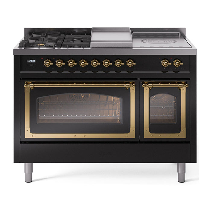 ILVE Nostalgie II Noblesse 48" Dual Fuel Freestanding Range 5 Sealed Burners + Griddle + French Top with Triple Glass Door - UN48FSNMP