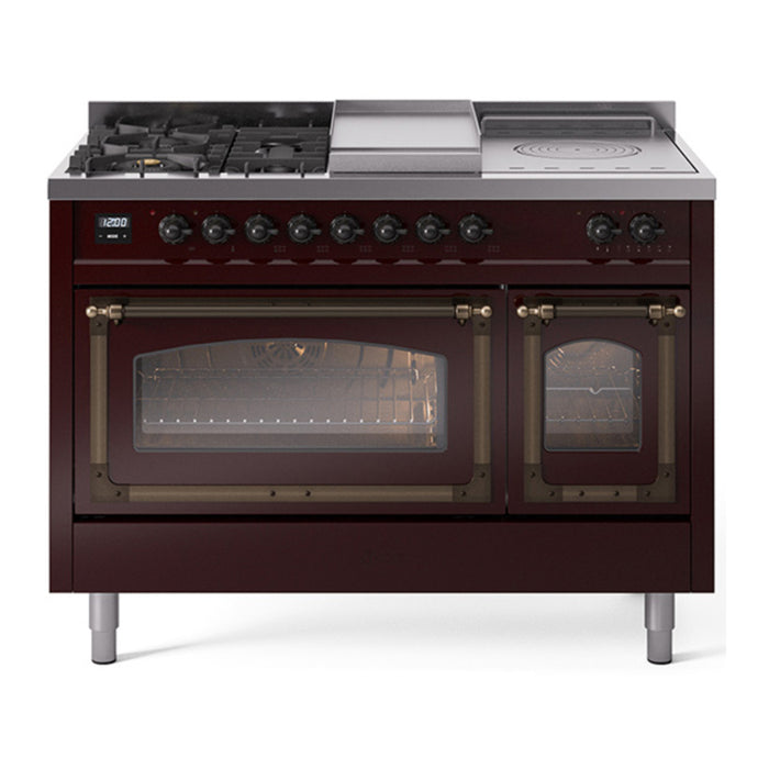ILVE Nostalgie II Noblesse 48" Dual Fuel Freestanding Range 5 Sealed Burners + Griddle + French Top with Triple Glass Door - UN48FSNMP