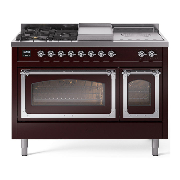 ILVE Nostalgie II Noblesse 48" Dual Fuel Freestanding Range 5 Sealed Burners + Griddle + French Top with Triple Glass Door - UN48FSNMP