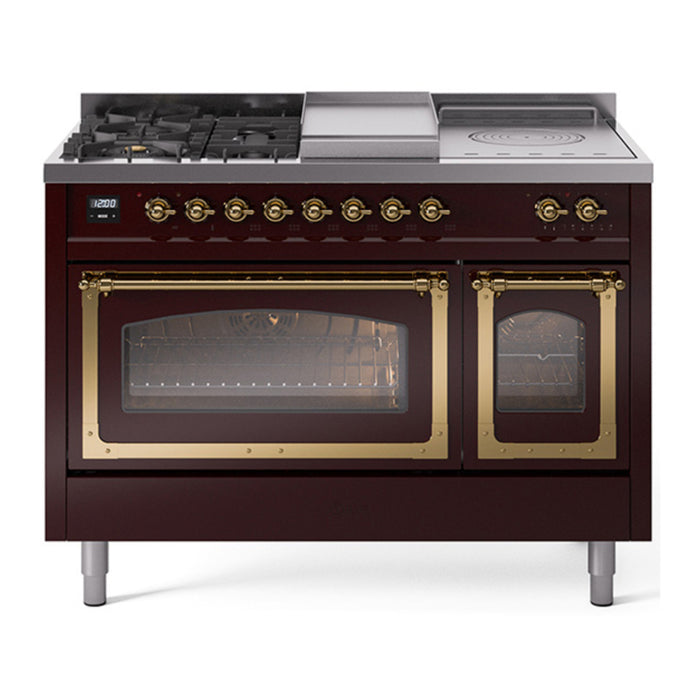 ILVE Nostalgie II Noblesse 48" Dual Fuel Freestanding Range 5 Sealed Burners + Griddle + French Top with Triple Glass Door - UN48FSNMP