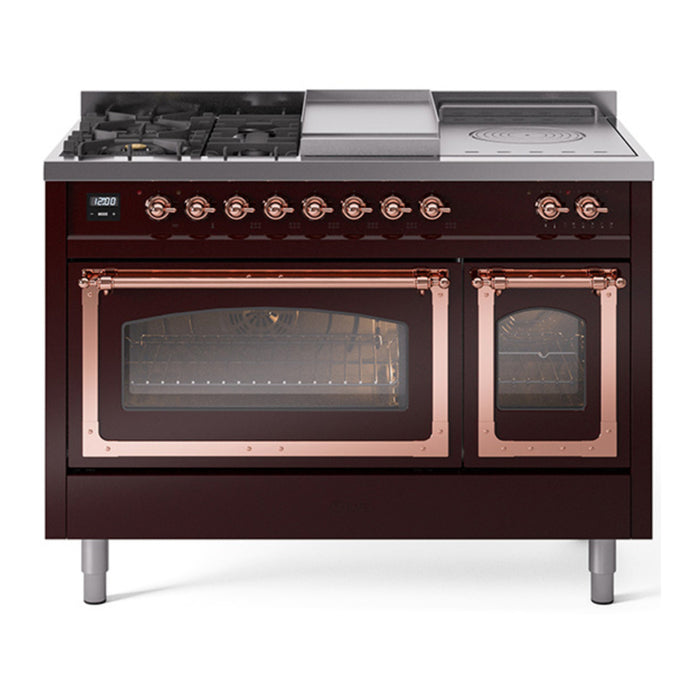 ILVE Nostalgie II Noblesse 48" Dual Fuel Freestanding Range 5 Sealed Burners + Griddle + French Top with Triple Glass Door - UN48FSNMP