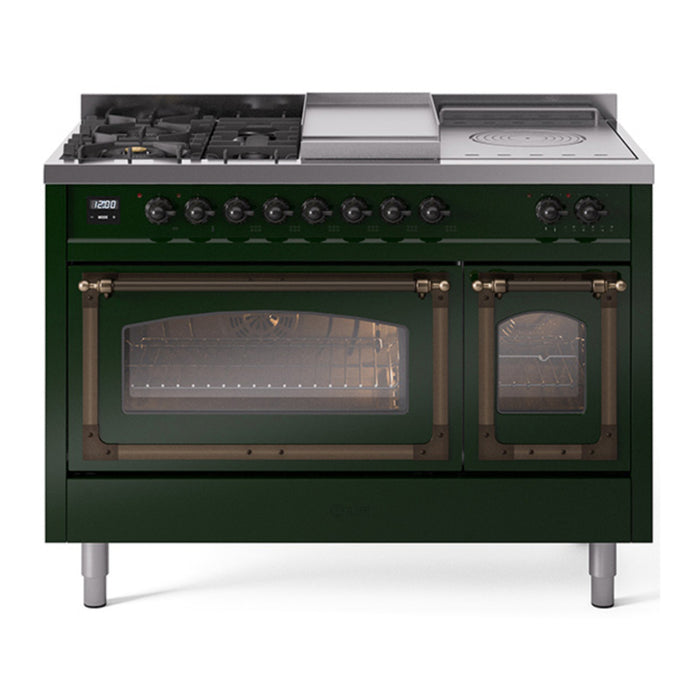ILVE Nostalgie II Noblesse 48" Dual Fuel Freestanding Range 5 Sealed Burners + Griddle + French Top with Triple Glass Door - UN48FSNMP