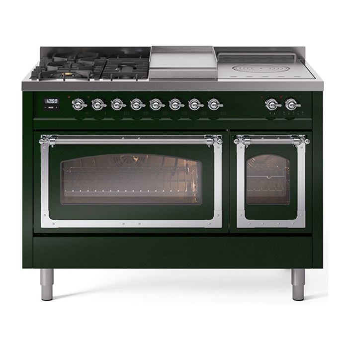ILVE Nostalgie II Noblesse 48" Dual Fuel Freestanding Range 5 Sealed Burners + Griddle + French Top with Triple Glass Door - UN48FSNMP