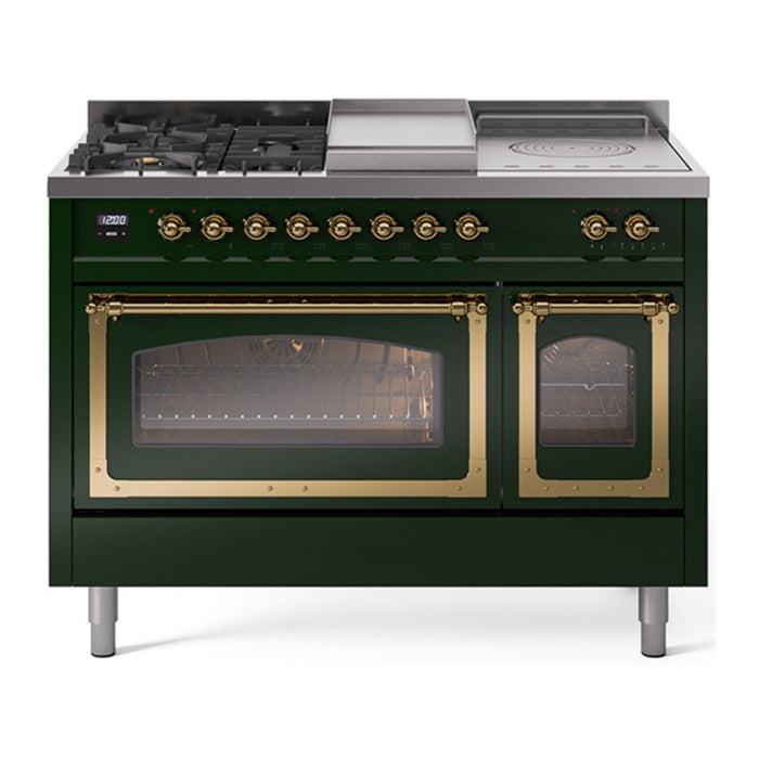ILVE Nostalgie II Noblesse 48" Dual Fuel Freestanding Range 5 Sealed Burners + Griddle + French Top with Triple Glass Door - UN48FSNMP