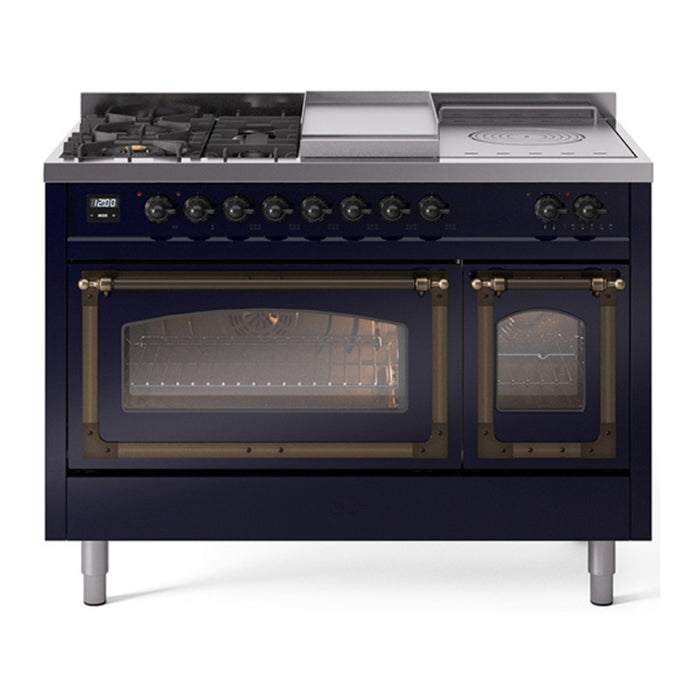 ILVE Nostalgie II Noblesse 48" Dual Fuel Freestanding Range 5 Sealed Burners + Griddle + French Top with Triple Glass Door - UN48FSNMP