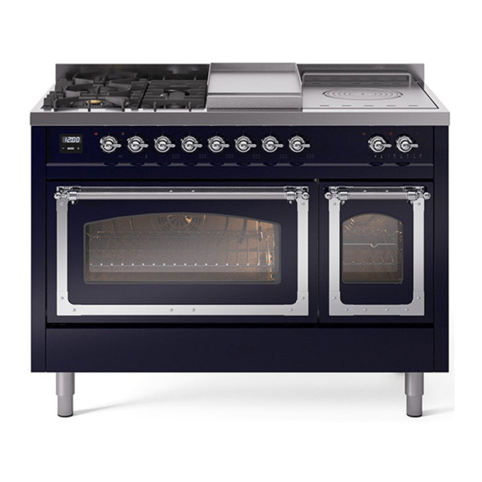 ILVE Nostalgie II Noblesse 48" Dual Fuel Freestanding Range 5 Sealed Burners + Griddle + French Top with Triple Glass Door - UN48FSNMP