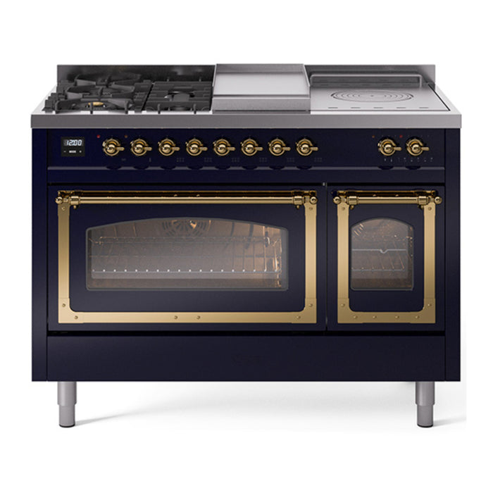 ILVE Nostalgie II Noblesse 48" Dual Fuel Freestanding Range 5 Sealed Burners + Griddle + French Top with Triple Glass Door - UN48FSNMP