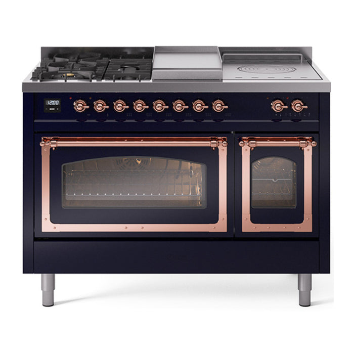 ILVE Nostalgie II Noblesse 48" Dual Fuel Freestanding Range 5 Sealed Burners + Griddle + French Top with Triple Glass Door - UN48FSNMP