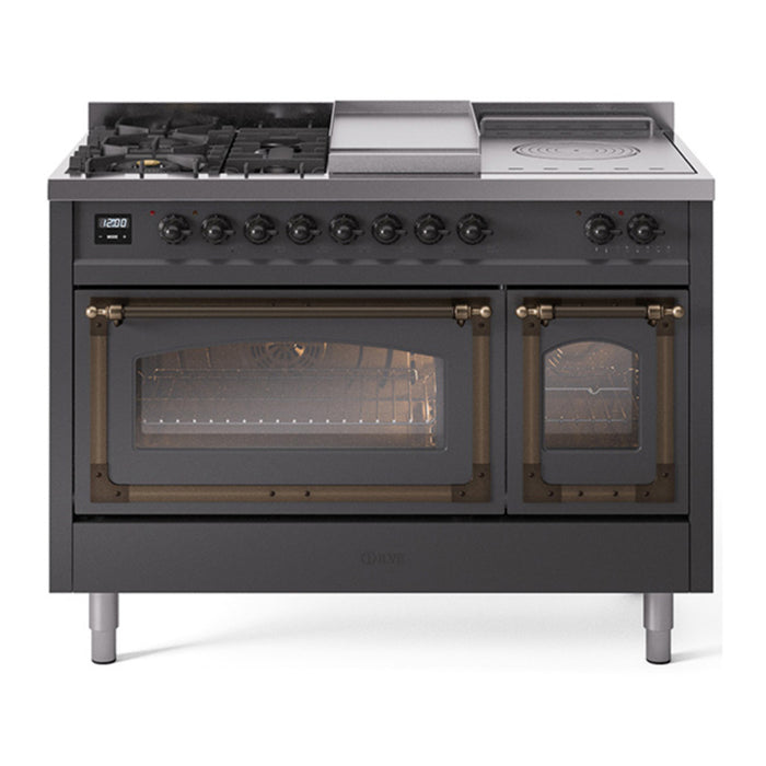 ILVE Nostalgie II Noblesse 48" Dual Fuel Freestanding Range 5 Sealed Burners + Griddle + French Top with Triple Glass Door - UN48FSNMP