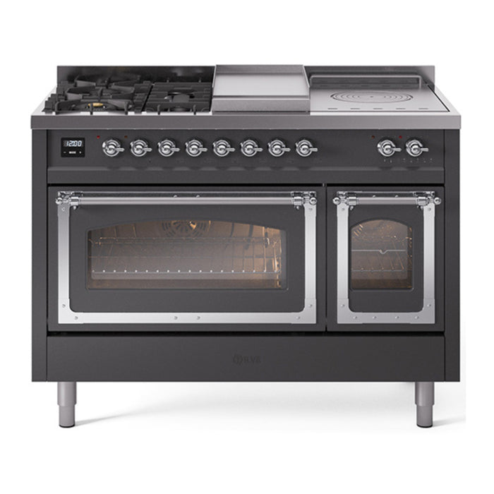 ILVE Nostalgie II Noblesse 48" Dual Fuel Freestanding Range 5 Sealed Burners + Griddle + French Top with Triple Glass Door - UN48FSNMP