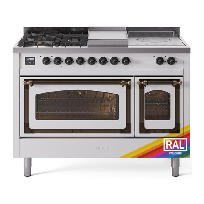 ILVE Nostalgie II Noblesse 48" Dual Fuel Freestanding Range 5 Sealed Burners + Griddle + French Top with Triple Glass Door - UN48FSNMP