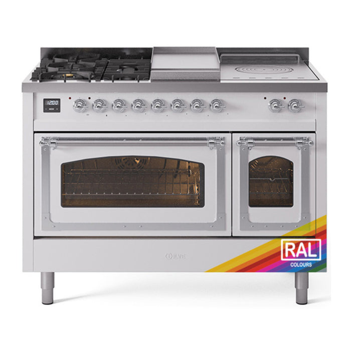 ILVE Nostalgie II Noblesse 48" Dual Fuel Freestanding Range 5 Sealed Burners + Griddle + French Top with Triple Glass Door - UN48FSNMP