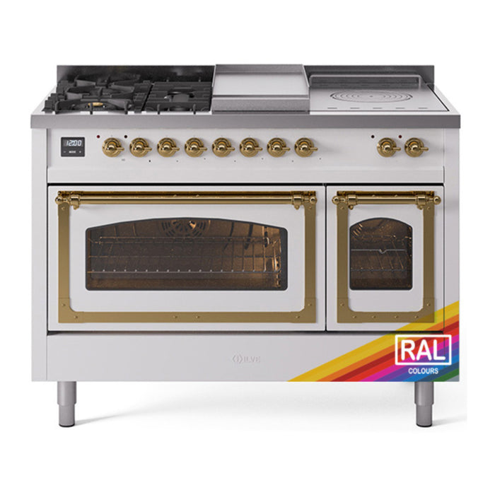 ILVE Nostalgie II Noblesse 48" Dual Fuel Freestanding Range 5 Sealed Burners + Griddle + French Top with Triple Glass Door - UN48FSNMP