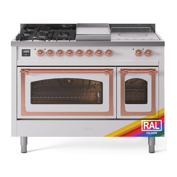 ILVE Nostalgie II Noblesse 48" Dual Fuel Freestanding Range 5 Sealed Burners + Griddle + French Top with Triple Glass Door - UN48FSNMP