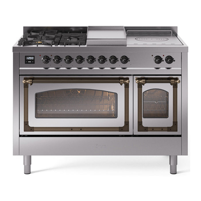 ILVE Nostalgie II Noblesse 48" Dual Fuel Freestanding Range 5 Sealed Burners + Griddle + French Top with Triple Glass Door - UN48FSNMP