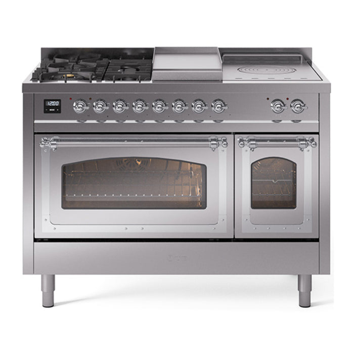 ILVE Nostalgie II Noblesse 48" Dual Fuel Freestanding Range 5 Sealed Burners + Griddle + French Top with Triple Glass Door - UN48FSNMP
