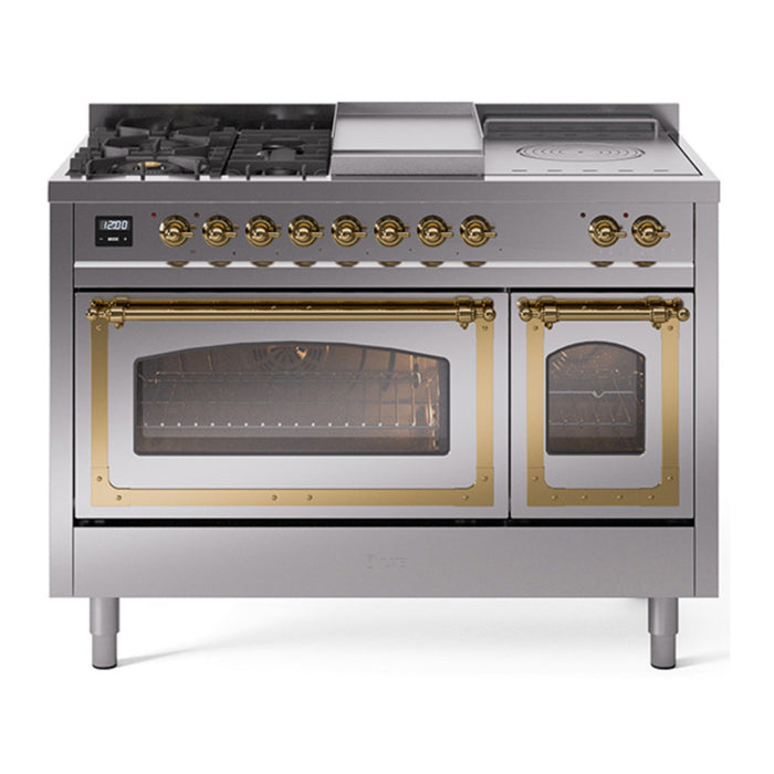 ILVE Nostalgie II Noblesse 48" Dual Fuel Freestanding Range 5 Sealed Burners + Griddle + French Top with Triple Glass Door - UN48FSNMP