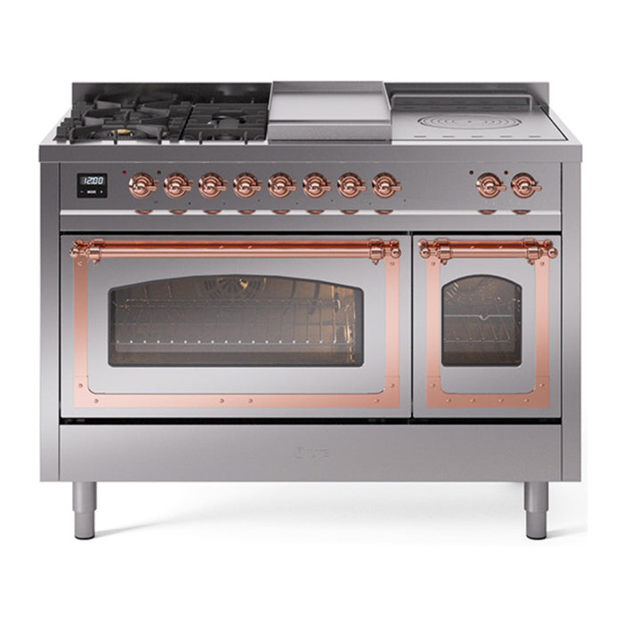 ILVE Nostalgie II Noblesse 48" Dual Fuel Freestanding Range 5 Sealed Burners + Griddle + French Top with Triple Glass Door - UN48FSNMP