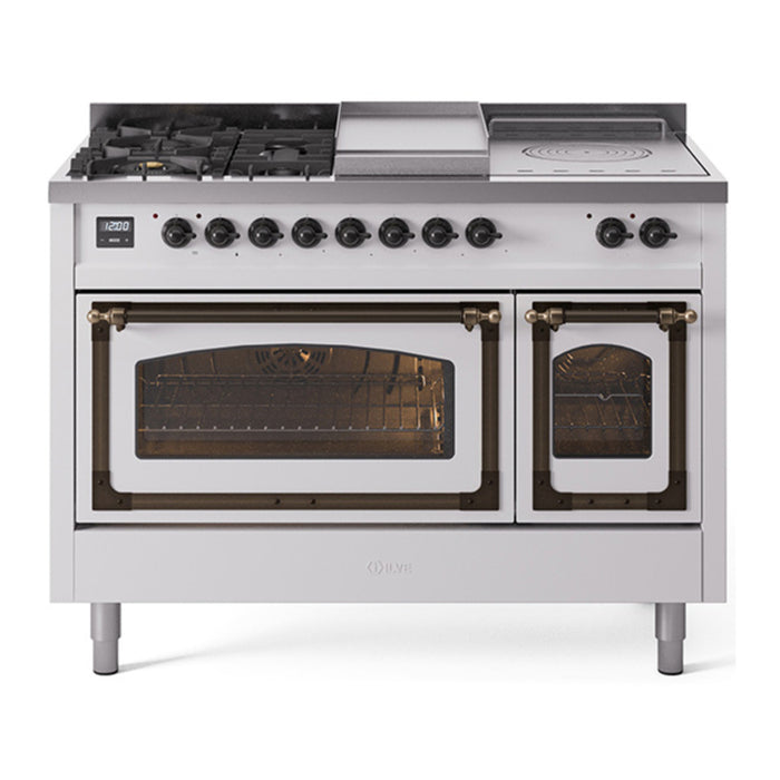 ILVE Nostalgie II Noblesse 48" Dual Fuel Freestanding Range 5 Sealed Burners + Griddle + French Top with Triple Glass Door - UN48FSNMP