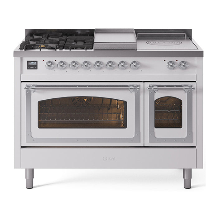 ILVE Nostalgie II Noblesse 48" Dual Fuel Freestanding Range 5 Sealed Burners + Griddle + French Top with Triple Glass Door - UN48FSNMP