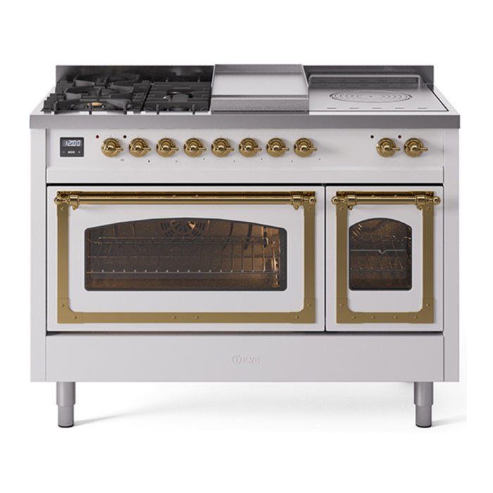 ILVE Nostalgie II Noblesse 48" Dual Fuel Freestanding Range 5 Sealed Burners + Griddle + French Top with Triple Glass Door - UN48FSNMP