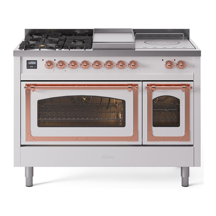 ILVE Nostalgie II Noblesse 48" Dual Fuel Freestanding Range 5 Sealed Burners + Griddle + French Top with Triple Glass Door - UN48FSNMP