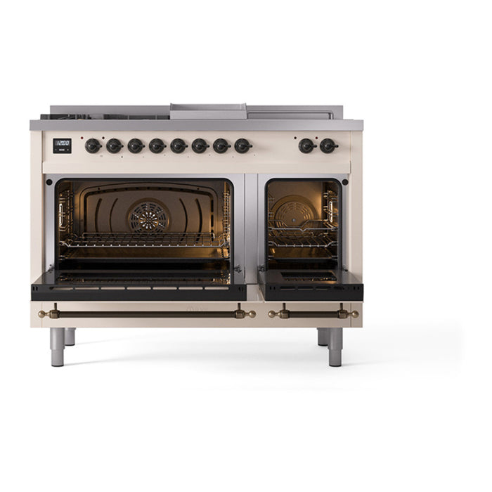 ILVE Nostalgie II Noblesse 48" Dual Fuel Freestanding Range 5 Sealed Burners + Griddle + French Top with Solid Door - UN48FSQNMP