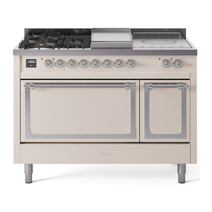 ILVE Nostalgie II Noblesse 48" Dual Fuel Freestanding Range 5 Sealed Burners + Griddle + French Top with Solid Door - UN48FSQNMP