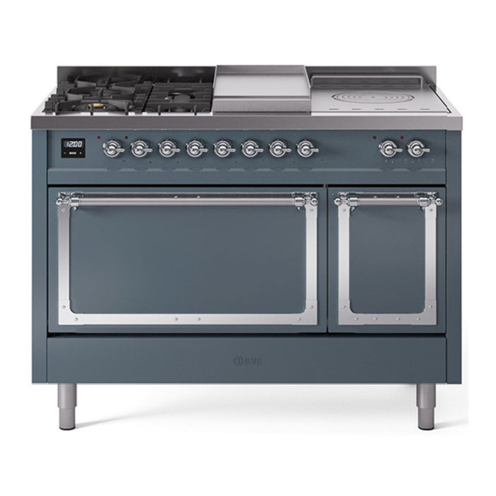 ILVE Nostalgie II Noblesse 48" Dual Fuel Freestanding Range 5 Sealed Burners + Griddle + French Top with Solid Door - UN48FSQNMP