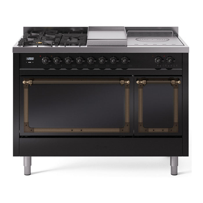 ILVE Nostalgie II Noblesse 48" Dual Fuel Freestanding Range 5 Sealed Burners + Griddle + French Top with Solid Door - UN48FSQNMP
