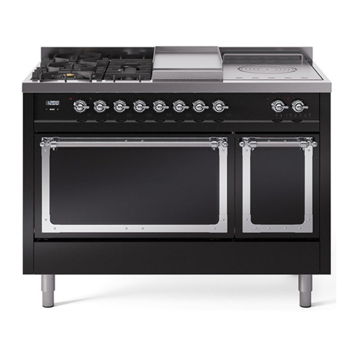 ILVE Nostalgie II Noblesse 48" Dual Fuel Freestanding Range 5 Sealed Burners + Griddle + French Top with Solid Door - UN48FSQNMP