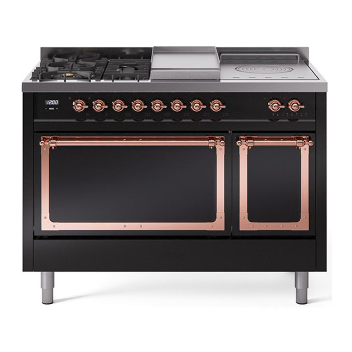 ILVE Nostalgie II Noblesse 48" Dual Fuel Freestanding Range 5 Sealed Burners + Griddle + French Top with Solid Door - UN48FSQNMP