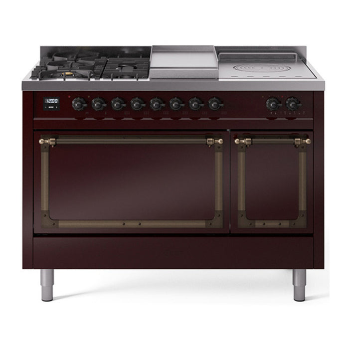 ILVE Nostalgie II Noblesse 48" Dual Fuel Freestanding Range 5 Sealed Burners + Griddle + French Top with Solid Door - UN48FSQNMP