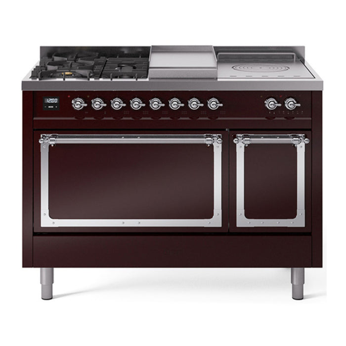 ILVE Nostalgie II Noblesse 48" Dual Fuel Freestanding Range 5 Sealed Burners + Griddle + French Top with Solid Door - UN48FSQNMP