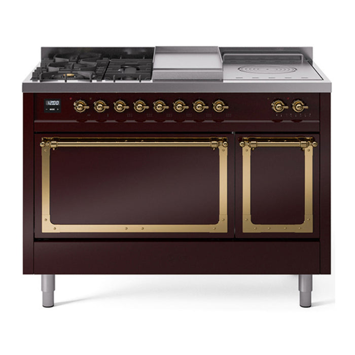 ILVE Nostalgie II Noblesse 48" Dual Fuel Freestanding Range 5 Sealed Burners + Griddle + French Top with Solid Door - UN48FSQNMP