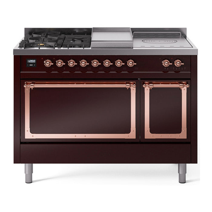 ILVE Nostalgie II Noblesse 48" Dual Fuel Freestanding Range 5 Sealed Burners + Griddle + French Top with Solid Door - UN48FSQNMP