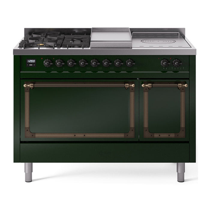 ILVE Nostalgie II Noblesse 48" Dual Fuel Freestanding Range 5 Sealed Burners + Griddle + French Top with Solid Door - UN48FSQNMP