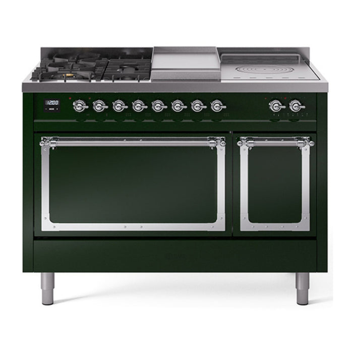 ILVE Nostalgie II Noblesse 48" Dual Fuel Freestanding Range 5 Sealed Burners + Griddle + French Top with Solid Door - UN48FSQNMP