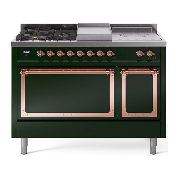 ILVE Nostalgie II Noblesse 48" Dual Fuel Freestanding Range 5 Sealed Burners + Griddle + French Top with Solid Door - UN48FSQNMP