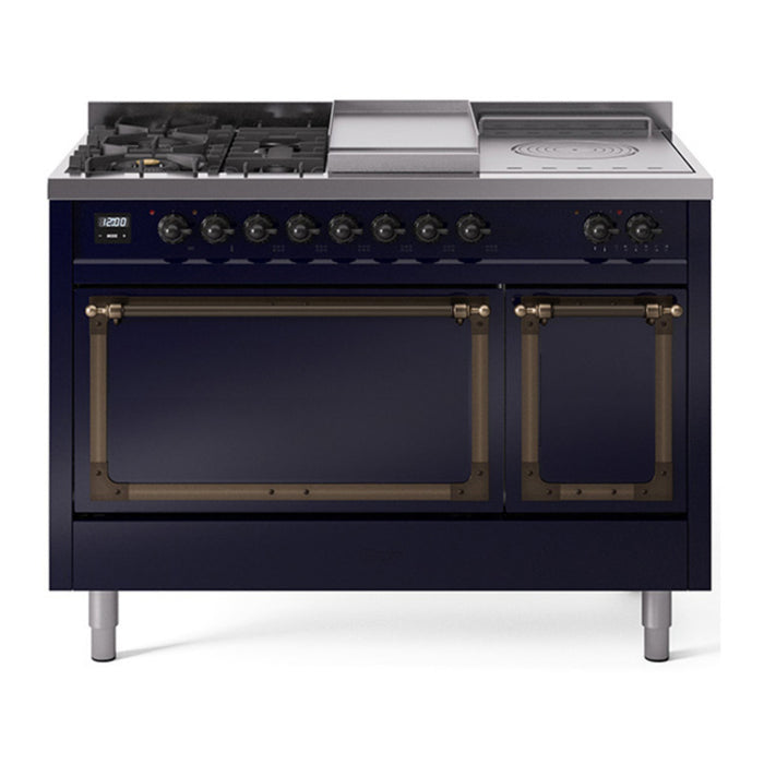 ILVE Nostalgie II Noblesse 48" Dual Fuel Freestanding Range 5 Sealed Burners + Griddle + French Top with Solid Door - UN48FSQNMP