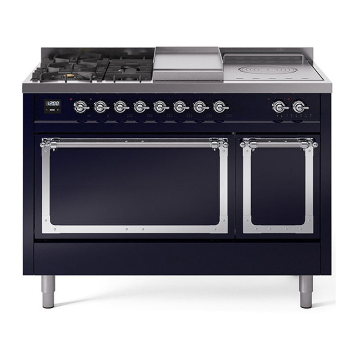 ILVE Nostalgie II Noblesse 48" Dual Fuel Freestanding Range 5 Sealed Burners + Griddle + French Top with Solid Door - UN48FSQNMP
