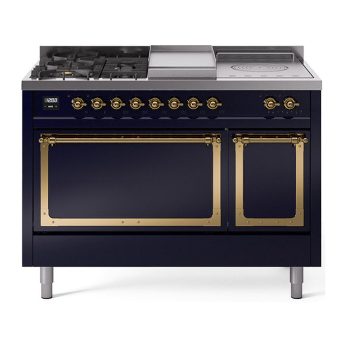 ILVE Nostalgie II Noblesse 48" Dual Fuel Freestanding Range 5 Sealed Burners + Griddle + French Top with Solid Door - UN48FSQNMP