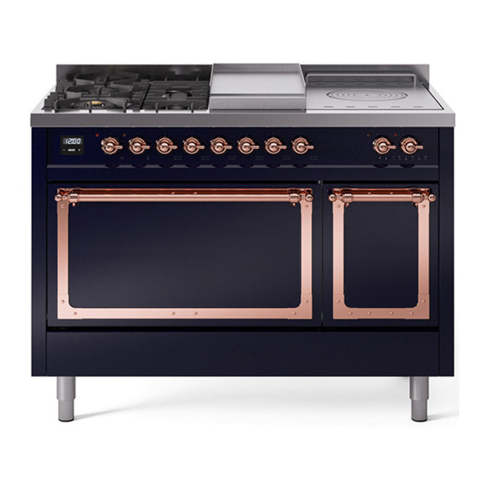 ILVE Nostalgie II Noblesse 48" Dual Fuel Freestanding Range 5 Sealed Burners + Griddle + French Top with Solid Door - UN48FSQNMP