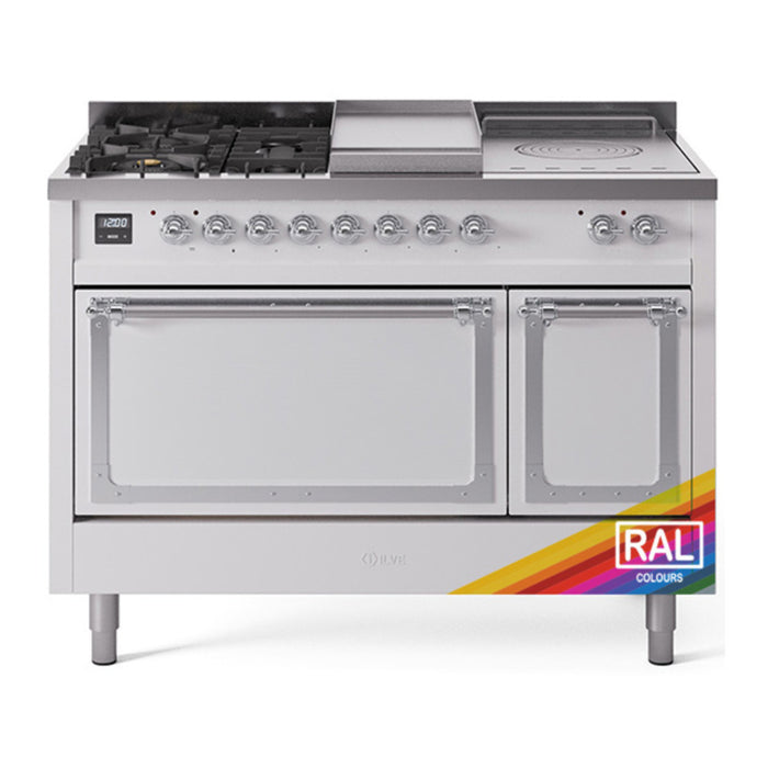 ILVE Nostalgie II Noblesse 48" Dual Fuel Freestanding Range 5 Sealed Burners + Griddle + French Top with Solid Door - UN48FSQNMP