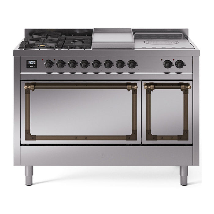 ILVE Nostalgie II Noblesse 48" Dual Fuel Freestanding Range 5 Sealed Burners + Griddle + French Top with Solid Door - UN48FSQNMP