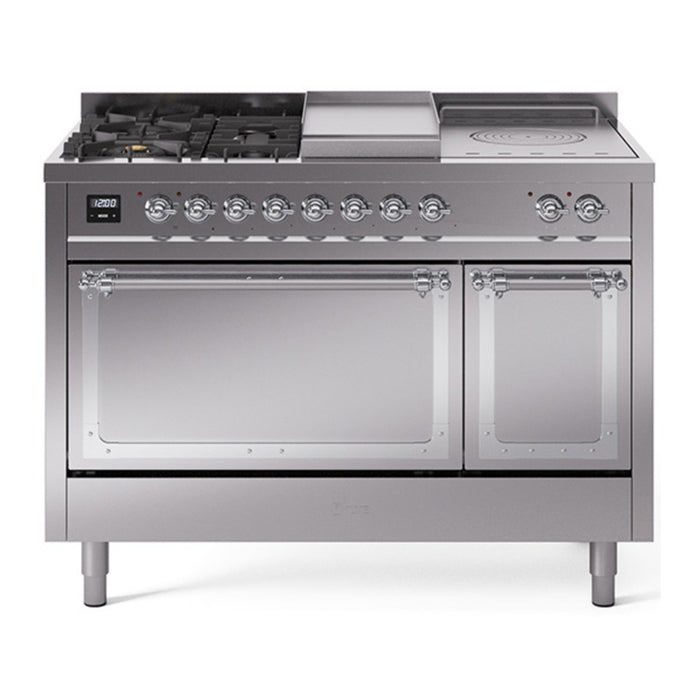 ILVE Nostalgie II Noblesse 48" Dual Fuel Freestanding Range 5 Sealed Burners + Griddle + French Top with Solid Door - UN48FSQNMP