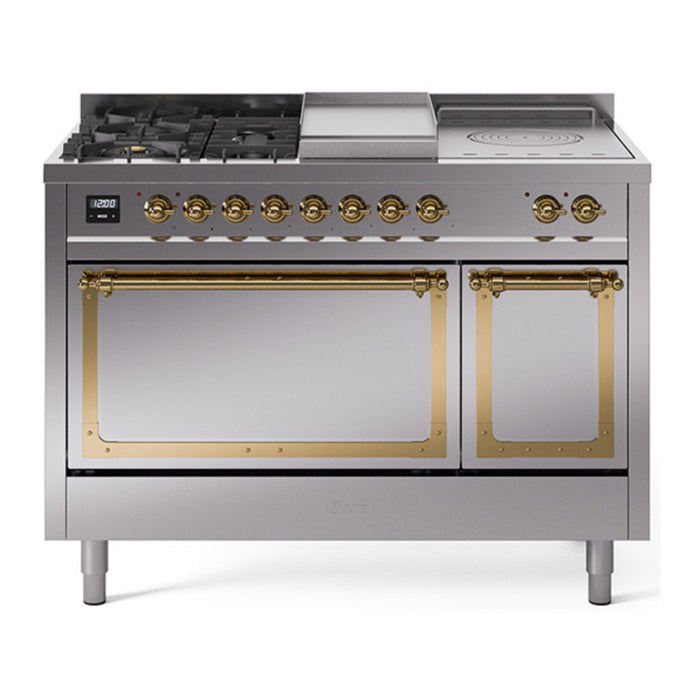 ILVE Nostalgie II Noblesse 48" Dual Fuel Freestanding Range 5 Sealed Burners + Griddle + French Top with Solid Door - UN48FSQNMP